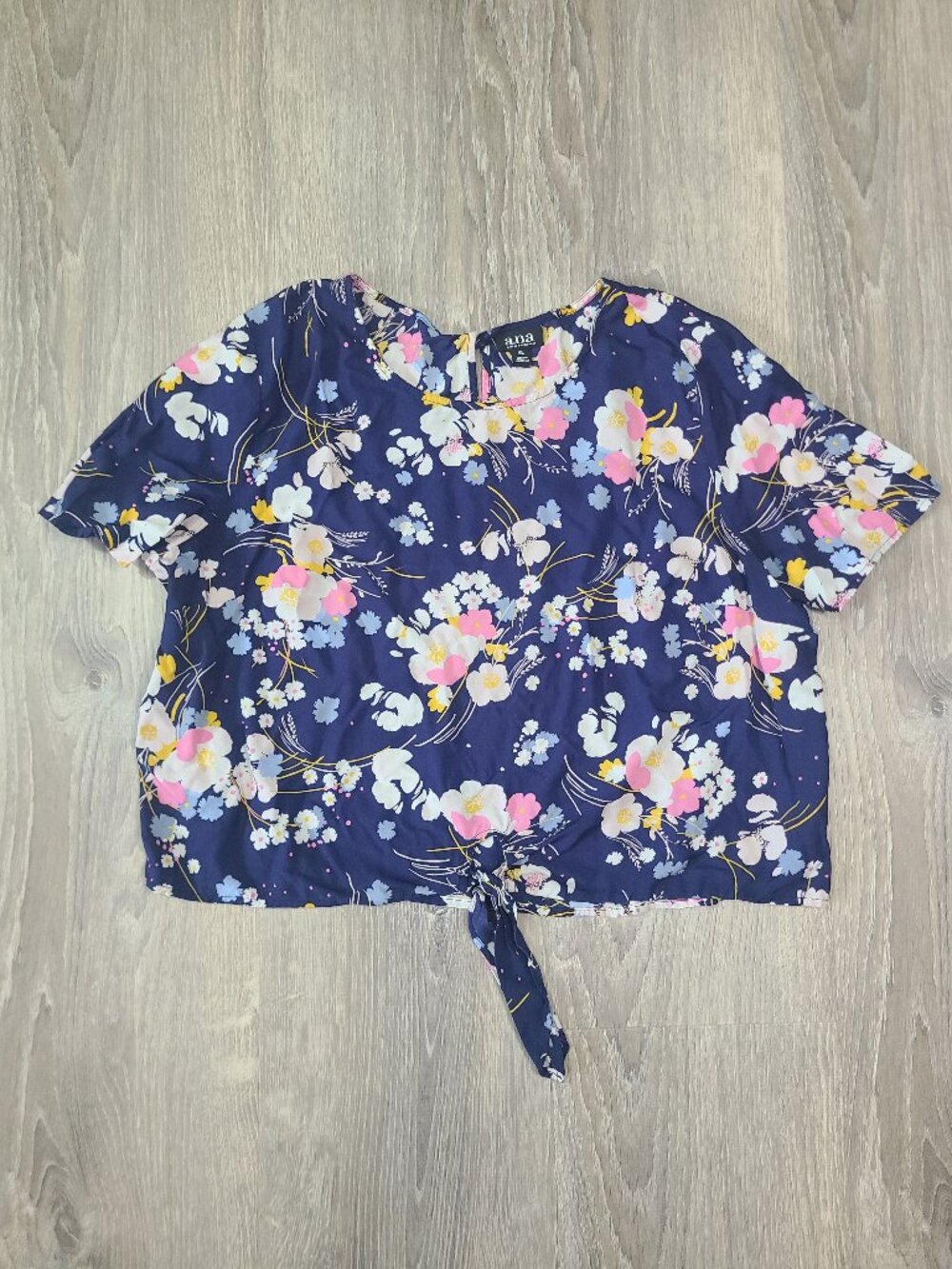 a.n.a A New Approach Floral Tie-Front Cropped Blouse Navy - Size XL